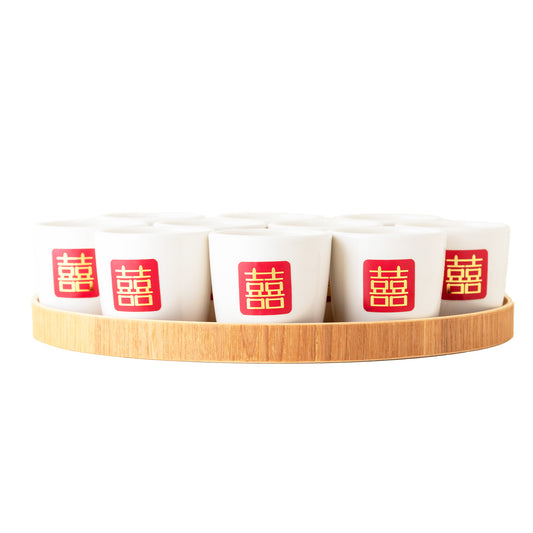 新娘奉茶盤.囍字白瓷茶杯