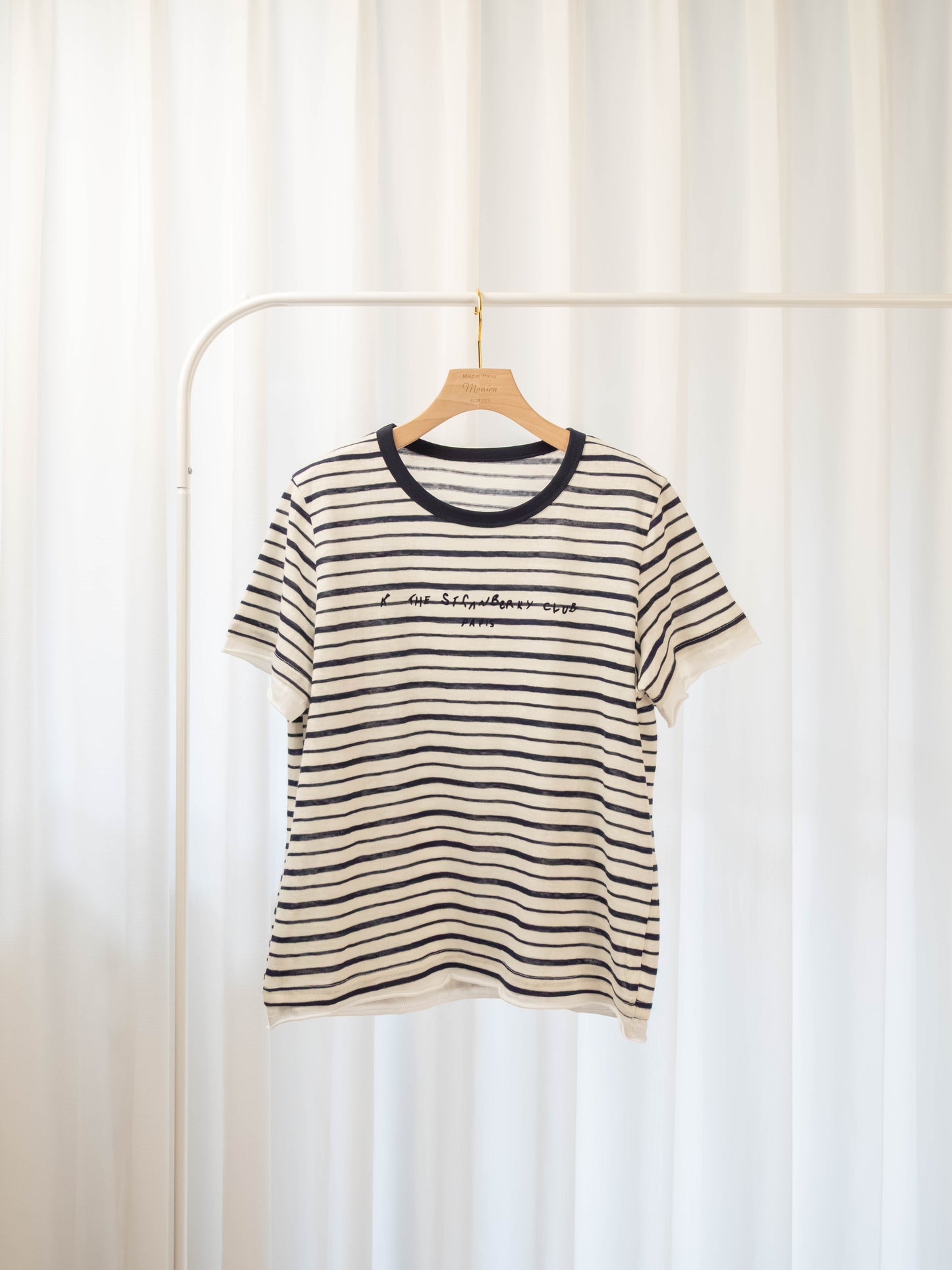 英文刺繡條文棉織上衣