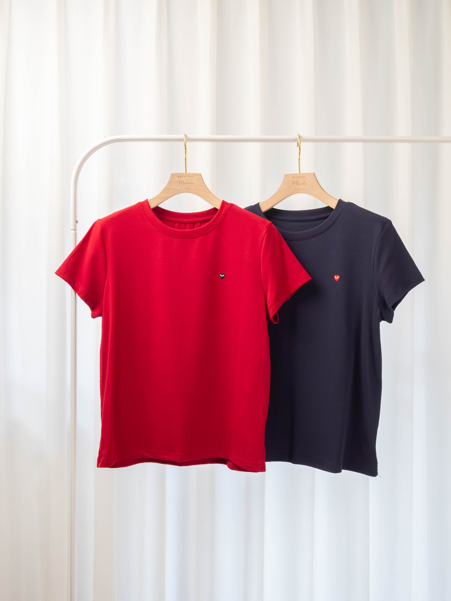 涼感棉愛心刺繡上衣 - 紅